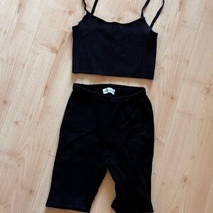 437 Black Ribbed Tank & Shorts Set